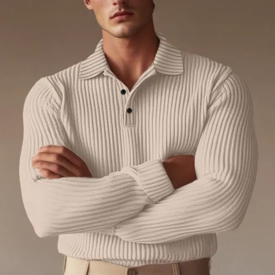 Best OUKU Men's Polo Shirt Golf Polo Formal Work Ribbed Polo Collar Long Sleeve Warm Basic Solid Color Button Spring Fall Black White Yellow Navy Blue Green Light Grey Polo Shirt