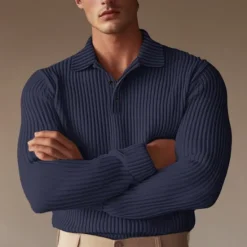 Best OUKU Men's Polo Shirt Golf Polo Formal Work Ribbed Polo Collar Long Sleeve Warm Basic Solid Color Button Spring Fall Black White Yellow Navy Blue Green Light Grey Polo Shirt