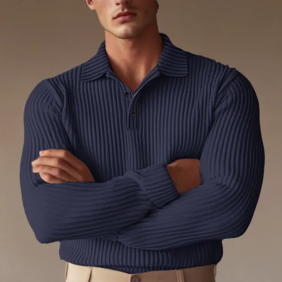 Best OUKU Men's Polo Shirt Golf Polo Formal Work Ribbed Polo Collar Long Sleeve Warm Basic Solid Color Button Spring Fall Black White Yellow Navy Blue Green Light Grey Polo Shirt
