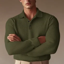 Best OUKU Men's Polo Shirt Golf Polo Formal Work Ribbed Polo Collar Long Sleeve Warm Basic Solid Color Button Spring Fall Black White Yellow Navy Blue Green Light Grey Polo Shirt