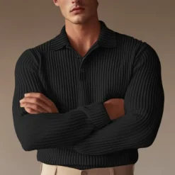Best OUKU Men's Polo Shirt Golf Polo Formal Work Ribbed Polo Collar Long Sleeve Warm Basic Solid Color Button Spring Fall Black White Yellow Navy Blue Green Light Grey Polo Shirt
