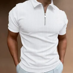 OUKU Men's Polo Shirt Golf Shirt Work Daily Wear Turndown Quarter Zip Short Sleeve Fashion Classic Style Plain Half Zip Quarter Zip Summer Regular Fit Light Blue Black White Navy Blue Light Grey Apricot