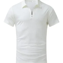 OUKU Men's Polo Shirt Golf Shirt Work Daily Wear Turndown Quarter Zip Short Sleeve Fashion Classic Style Plain Half Zip Quarter Zip Summer Regular Fit Light Blue Black White Navy Blue Light Grey Apricot
