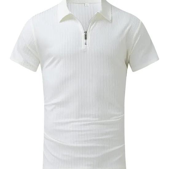 OUKU Men's Polo Shirt Golf Shirt Work Daily Wear Turndown Quarter Zip Short Sleeve Fashion Classic Style Plain Half Zip Quarter Zip Summer Regular Fit Light Blue Black White Navy Blue Light Grey Apricot