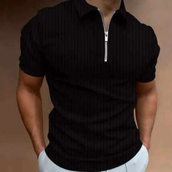 OUKU Men's Polo Shirt Golf Shirt Work Daily Wear Turndown Quarter Zip Short Sleeve Fashion Classic Style Plain Half Zip Quarter Zip Summer Regular Fit Light Blue Black White Navy Blue Light Grey Apricot