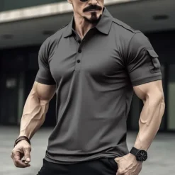 Hot OUKU Men's Polo Shirt Golf Shirt Casual Holiday Lapel Classic Short Sleeve Fashion Basic Plain Button Summer Regular Fit Dark Brown Black Blue Green Dark Blue Gray Polo Shirt