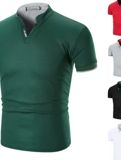 New OUKU Men's Polo Shirt Golf Shirt Casual Daily Collar Stand Collar Short Sleeve Basic Solid Color Simple Summer Slim Fit Black White Red Green Gray Polo Shirt