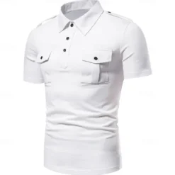 Hot OUKU Men's Polo Shirt Golf Shirt Work Casual Lapel Short Sleeve Basic Modern Solid Color Patchwork Button Spring & Summer Regular Fit Black White Grey Polo Shirt