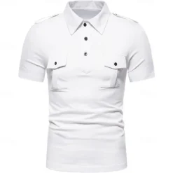 Hot OUKU Men's Polo Shirt Golf Shirt Work Casual Lapel Short Sleeve Basic Modern Solid Color Patchwork Button Spring & Summer Regular Fit Black White Grey Polo Shirt