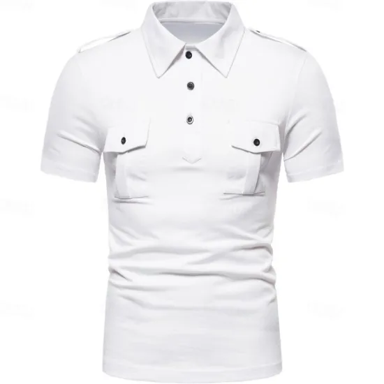 Hot OUKU Men's Polo Shirt Golf Shirt Work Casual Lapel Short Sleeve Basic Modern Solid Color Patchwork Button Spring & Summer Regular Fit Black White Grey Polo Shirt