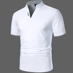 Discount OUKU Men's Polo Shirt Golf Shirt Casual Holiday Stand Collar V Neck Short Sleeve Fashion Basic Plain Classic Summer Regular Fit Fire Red Black White Green Gray Polo Shirt
