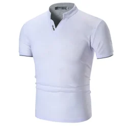 Discount OUKU Men's Polo Shirt Golf Shirt Casual Holiday Stand Collar V Neck Short Sleeve Fashion Basic Plain Classic Summer Regular Fit Fire Red Black White Green Gray Polo Shirt