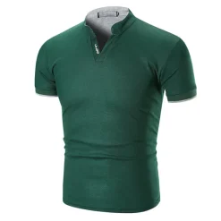 Discount OUKU Men's Polo Shirt Golf Shirt Casual Holiday Stand Collar V Neck Short Sleeve Fashion Basic Plain Classic Summer Regular Fit Fire Red Black White Green Gray Polo Shirt