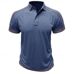 Online OUKU Men's Polo Shirt Golf Shirt Work Casual Lapel Ribbed Polo Collar Short Sleeve Basic Modern Color Block Patchwork Button Spring & Summer Regular Fit Apricot Dark Gray Black White Burgundy Blue Polo