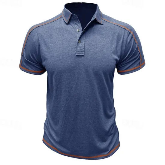 Online OUKU Men's Polo Shirt Golf Shirt Work Casual Lapel Ribbed Polo Collar Short Sleeve Basic Modern Color Block Patchwork Button Spring & Summer Regular Fit Apricot Dark Gray Black White Burgundy Blue Polo