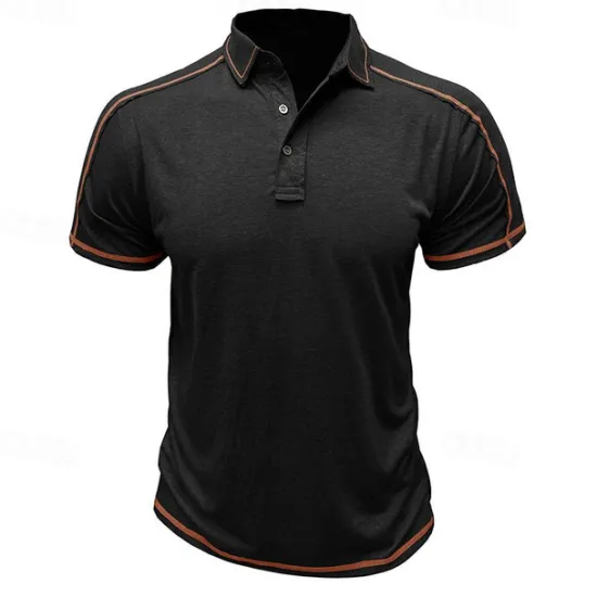 Online OUKU Men's Polo Shirt Golf Shirt Work Casual Lapel Ribbed Polo Collar Short Sleeve Basic Modern Color Block Patchwork Button Spring & Summer Regular Fit Apricot Dark Gray Black White Burgundy Blue Polo