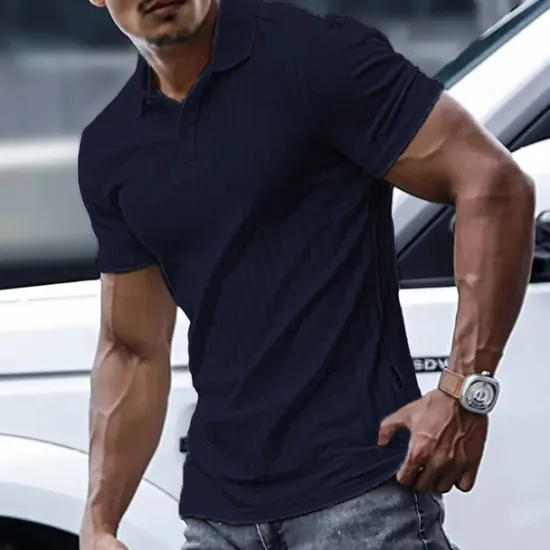 Sale OUKU Men's Polo Shirt Golf Shirt Casual Holiday Lapel Short Sleeve Fashion Basic Plain Classic Summer Regular Fit Navy Black White Yellow Green Light Blue Polo Shirt
