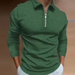 Best OUKU Men's Polo Shirt Golf Shirt Outdoor Casual Turndown Long Sleeve Fashion Designer Geometry Zipper Print Spring & Fall Regular Fit Yellow Red Blue Green Dark Gray Polo Shirt