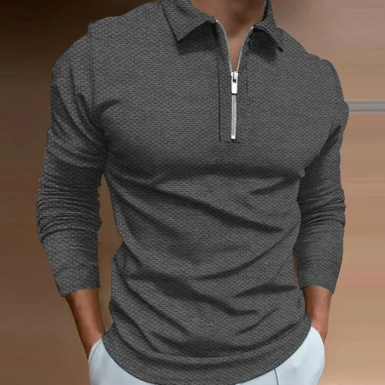 Best OUKU Men's Polo Shirt Golf Shirt Outdoor Casual Turndown Long Sleeve Fashion Designer Geometry Zipper Print Spring & Fall Regular Fit Yellow Red Blue Green Dark Gray Polo Shirt
