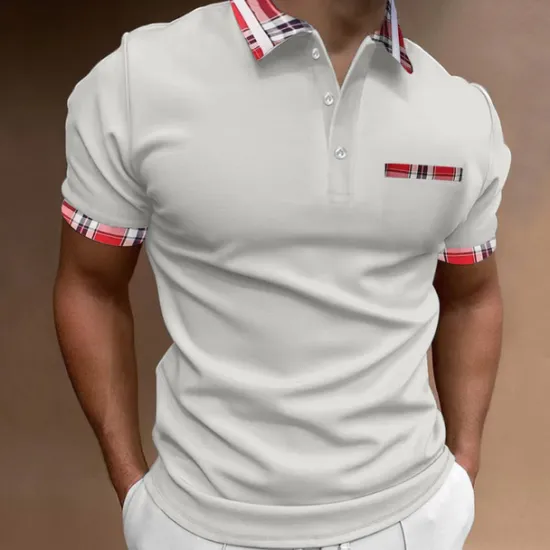 Online OUKU Men's Polo Shirt Golf Shirt Casual Holiday Lapel Quarter Zip Short Sleeve Fashion Basic Plain Quarter Zip Summer Regular Fit Black White Red Dark Navy Green Light Grey Polo Shirt