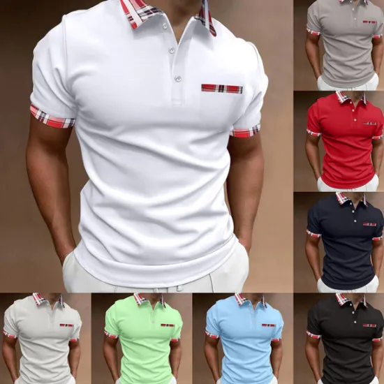 Online OUKU Men's Polo Shirt Golf Shirt Casual Holiday Lapel Quarter Zip Short Sleeve Fashion Basic Plain Quarter Zip Summer Regular Fit Black White Red Dark Navy Green Light Grey Polo Shirt