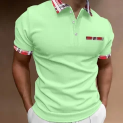 Online OUKU Men's Polo Shirt Golf Shirt Casual Holiday Lapel Quarter Zip Short Sleeve Fashion Basic Plain Quarter Zip Summer Regular Fit Black White Red Dark Navy Green Light Grey Polo Shirt