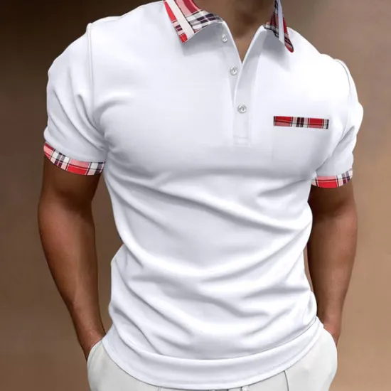 Online OUKU Men's Polo Shirt Golf Shirt Casual Holiday Lapel Quarter Zip Short Sleeve Fashion Basic Plain Quarter Zip Summer Regular Fit Black White Red Dark Navy Green Light Grey Polo Shirt