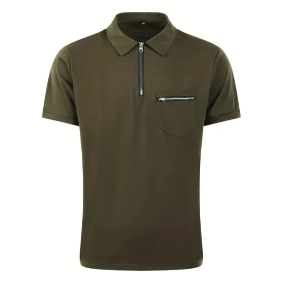 Online OUKU Men's Polo Shirt Golf Shirt Casual Holiday Lapel Quarter Zip Short Sleeve Fashion Basic Plain Quarter Zip Summer Regular Fit Black Blue Green Gray Polo Shirt