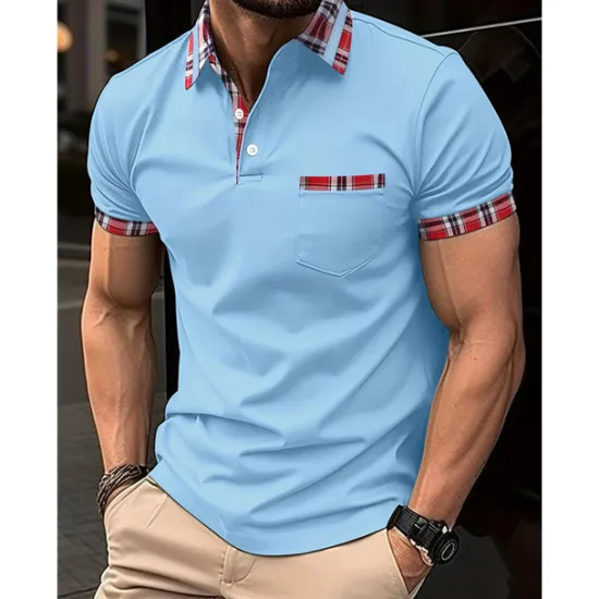 Best OUKU Men's Polo Shirt Golf Shirt Casual Sports Classic Short Sleeve Fashion Basic Plaid Color Block Patchwork Pocket Summer Regular Fit Black White Red Navy Blue Blue Green Polo Shirt