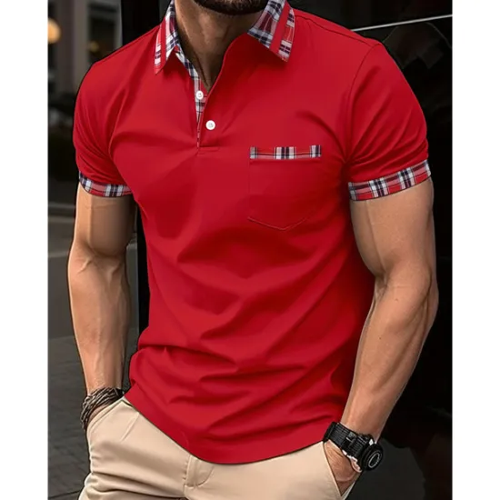 Best OUKU Men's Polo Shirt Golf Shirt Casual Sports Classic Short Sleeve Fashion Basic Plaid Color Block Patchwork Pocket Summer Regular Fit Black White Red Navy Blue Blue Green Polo Shirt