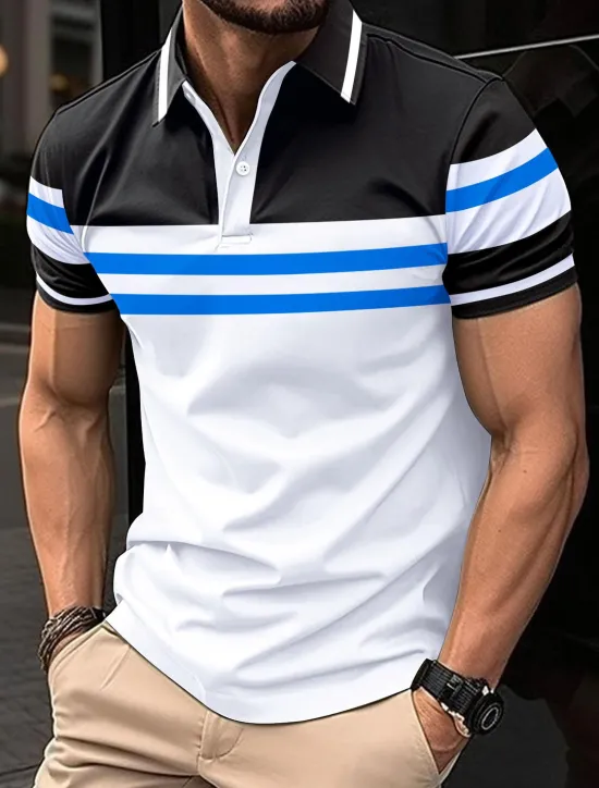 Clearance OUKU Men's Polo Shirt Golf Shirt Work Street Classic Short Sleeves Solid / Plain Color Basic Summer Loose Fit White Dark Navy Light Blue Polo Shirt