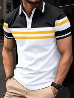 Clearance OUKU Men's Polo Shirt Golf Shirt Work Street Classic Short Sleeves Solid / Plain Color Basic Summer Loose Fit White Dark Navy Light Blue Polo Shirt