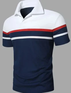 Discount OUKU Men's Polo Shirt Golf Shirt Casual Holiday Classic Short Sleeve Fashion Basic Color Block Classic Summer Regular Fit Fire Red Black Pink Dark navy Polo Shirt