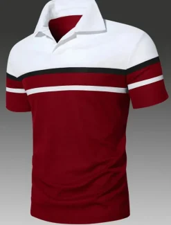 Discount OUKU Men's Polo Shirt Golf Shirt Casual Holiday Classic Short Sleeve Fashion Basic Color Block Classic Summer Regular Fit Fire Red Black Pink Dark navy Polo Shirt