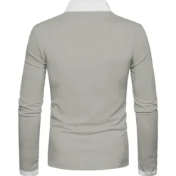 Best OUKU Men's Polo Shirt Golf Shirt Street Casual Polo Collar Classic Long Sleeve Fashion Designer Striped Button Front Button-Down Spring & Fall Regular Fit Black Pink Light Grey Gray Polo Shirt