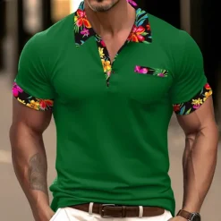 Outlet OUKU Men's Polo Shirt Golf Shirt Work Casual Lapel Classic Short Sleeve Basic Modern Floral Color Block Patchwork Button Spring & Summer Regular Fit Black White Orange Green Polo Shirt