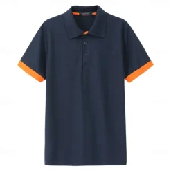 Clearance OUKU Men's Polo Shirt Golf Shirt Work Casual Lapel Ribbed Polo Collar Short Sleeve Basic Modern Color Block Button Spring & Summer Regular Fit Black Turquoise Yellow Navy Blue Royal Blue Polo Shirt