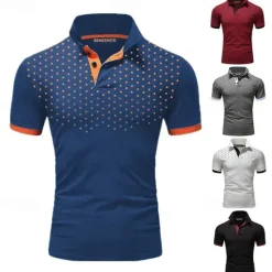 OUKU Men's Polo Shirt Golf Shirt Casual Daily Polo Collar Classic Short Sleeve Casual Soft Polka Dot Dot Button Front Summer Spring Regular Fit Black White Red Navy Blue Orange Light Grey Polo Shirt