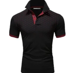 OUKU Men's Polo Shirt Golf Shirt Casual Daily Polo Collar Classic Short Sleeve Casual Soft Polka Dot Dot Button Front Summer Spring Regular Fit Black White Red Navy Blue Orange Light Grey Polo Shirt