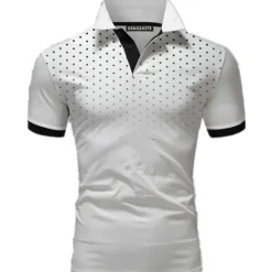 OUKU Men's Polo Shirt Golf Shirt Casual Daily Polo Collar Classic Short Sleeve Casual Soft Polka Dot Dot Button Front Summer Spring Regular Fit Black White Red Navy Blue Orange Light Grey Polo Shirt