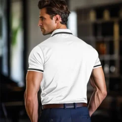 Hot OUKU Men's Polo Shirt Golf Shirt Casual Sports Lapel Short Sleeve Fashion Basic Color Block Patchwork Front Pocket Summer Regular Fit Dark red White Navy Blue Sky Blue Grey Polo Shirt