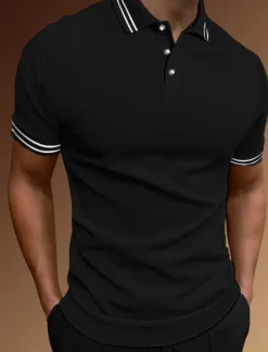 Sale OUKU Men's Polo Shirt Golf Shirt Casual Holiday Lapel Classic Short Sleeve Fashion Basic Plain Button Summer Regular Fit Black White Yellow Orange Gray Polo Shirt