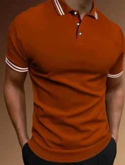 Sale OUKU Men's Polo Shirt Golf Shirt Casual Holiday Lapel Classic Short Sleeve Fashion Basic Plain Button Summer Regular Fit Black White Yellow Orange Gray Polo Shirt
