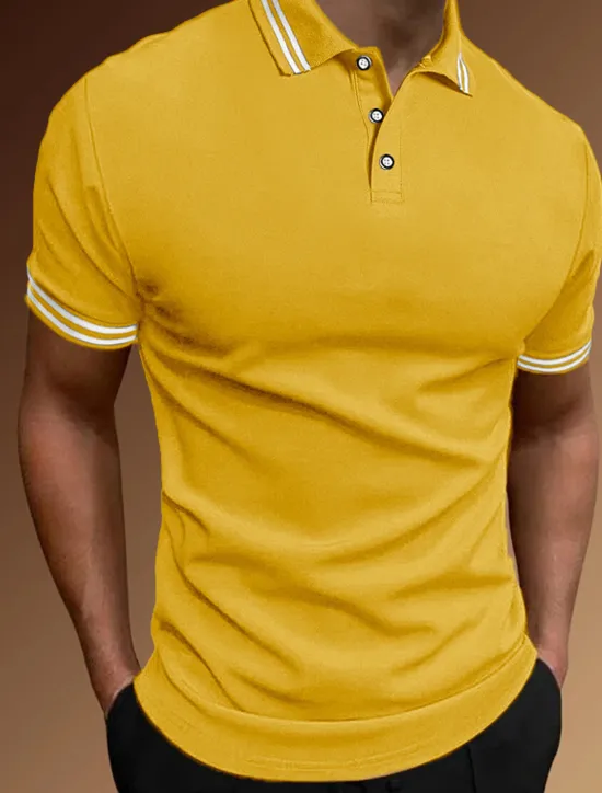 Sale OUKU Men's Polo Shirt Golf Shirt Casual Holiday Lapel Classic Short Sleeve Fashion Basic Plain Button Summer Regular Fit Black White Yellow Orange Gray Polo Shirt