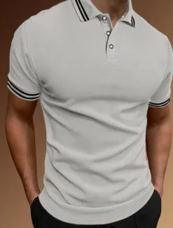 Sale OUKU Men's Polo Shirt Golf Shirt Casual Holiday Lapel Classic Short Sleeve Fashion Basic Plain Button Summer Regular Fit Black White Yellow Orange Gray Polo Shirt