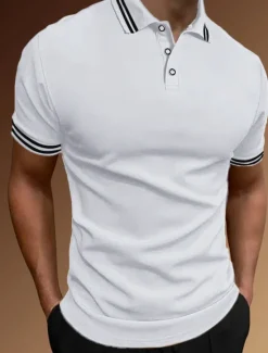 Sale OUKU Men's Polo Shirt Golf Shirt Casual Holiday Lapel Classic Short Sleeve Fashion Basic Plain Button Summer Regular Fit Black White Yellow Orange Gray Polo Shirt
