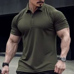 Online OUKU Men's Polo Shirt Golf Shirt Casual Holiday Lapel Classic Short Sleeve Fashion Basic Plain Button Summer Regular Fit Black Army Green Navy Blue Green Gray Polo Shirt