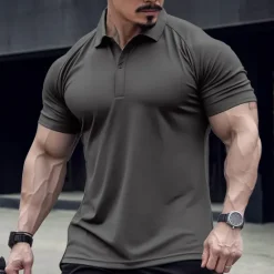 Online OUKU Men's Polo Shirt Golf Shirt Casual Holiday Lapel Classic Short Sleeve Fashion Basic Plain Button Summer Regular Fit Black Army Green Navy Blue Green Gray Polo Shirt