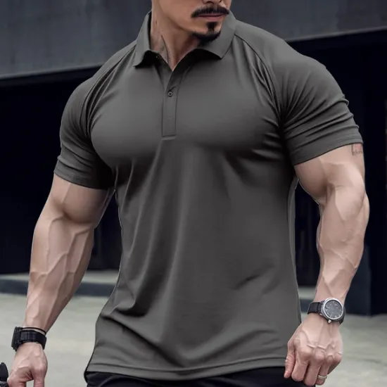 Online OUKU Men's Polo Shirt Golf Shirt Casual Holiday Lapel Classic Short Sleeve Fashion Basic Plain Button Summer Regular Fit Black Army Green Navy Blue Green Gray Polo Shirt