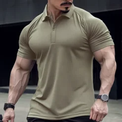Online OUKU Men's Polo Shirt Golf Shirt Casual Holiday Lapel Classic Short Sleeve Fashion Basic Plain Button Summer Regular Fit Black Army Green Navy Blue Green Gray Polo Shirt